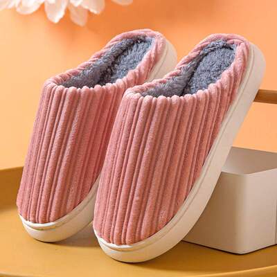 新款 秋冬厚底毛绒家用女士室内家居简约保暖防滑月子冬季棉拖鞋