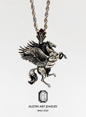 AURCEN翱森·PEGASUS飞马吊坠 项链 中性风 培育红宝石 925银做旧
