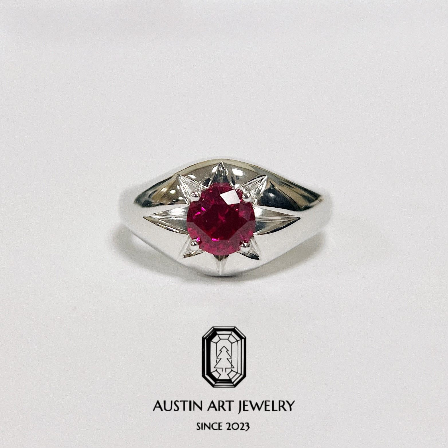 AUSTIN翱森·星芒之舞中性风戒指 培育红宝石 925银镀18K金