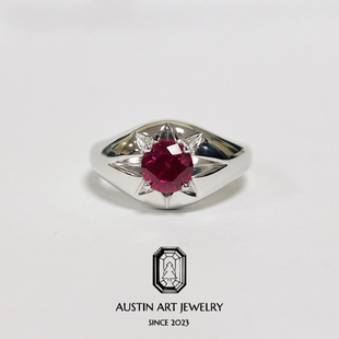 AUSTIN翱森·星芒之舞中性风戒指 培育红宝石 925银镀18K金