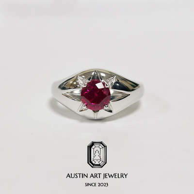 AUSTIN翱森·星芒之舞中性风戒指 培育红宝石 925银镀18K金
