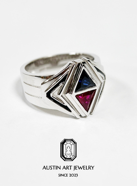 AUSTIN翱森·对峙美学 几何风戒指 小众男戒 培育宝石 925银镀金