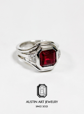AUSTIN翱森·淬炼冒险家 小号男戒 尾戒 培育红宝石 银镀18K金