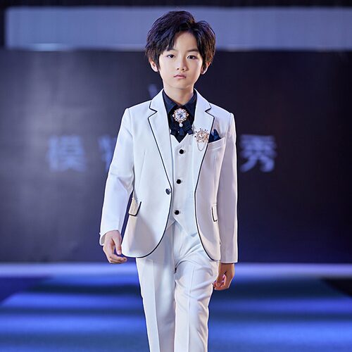 白色男童西服儿童小西装套装花童舞台主持人钢琴演出帅气礼服