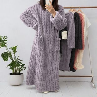 艺术生睡衣睡衣加绒加厚冬季睡裙保暖珊瑚绒睡袍家居服保暖休闲宽