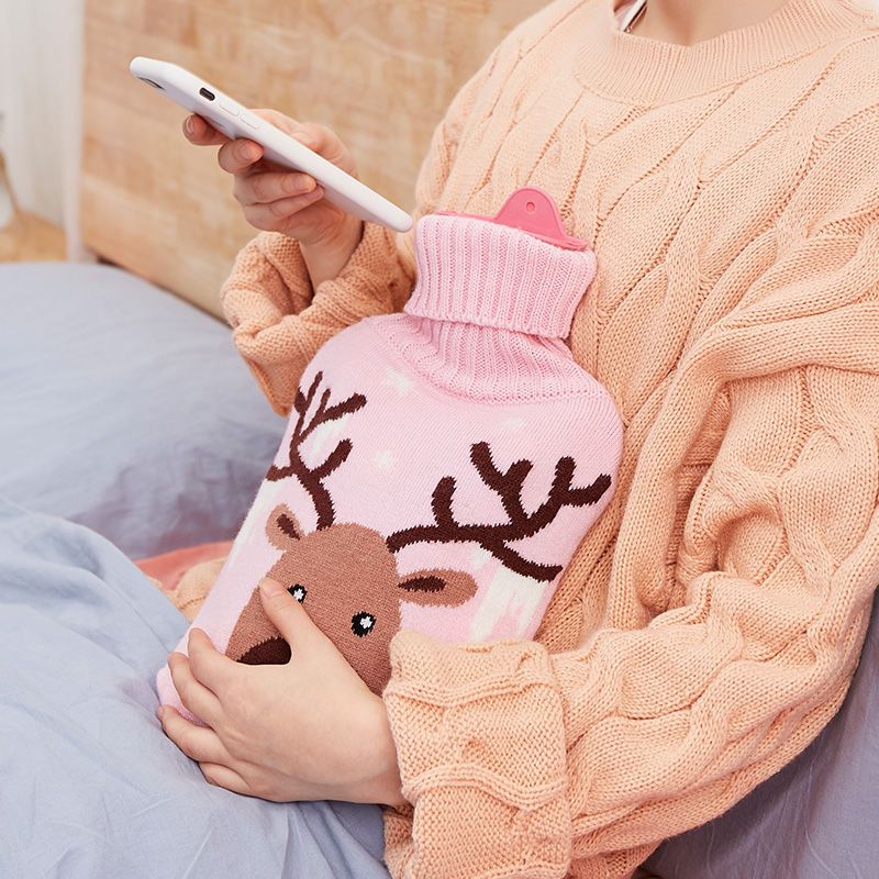 杜托橡胶注水热水袋防爆充水可爱暖水袋暖宫大小号暖手宝送绒布套