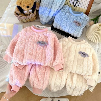 睡衣儿童珊瑚加厚女童法兰绒新款套装秋冬宝宝保暖套头家居服