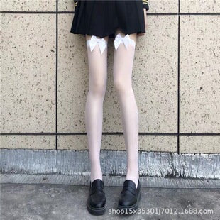 蝴蝶结丝袜女薄款 情侣约会黑丝袜女学生白丝过膝袜jk高长筒袜性感