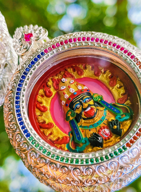 纯银吊坠双面白拉姆藏银擦擦手绘唐卡嘎乌盒扎基拉姆女财神佛牌