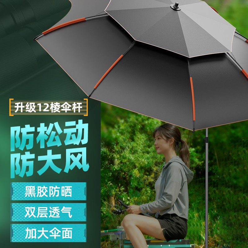 新款钓鱼伞多功能户外遮阳伞雨伞加厚黑胶防暴晒防暴雨专用大钓伞