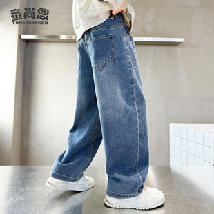 男童牛仔裤2026新款儿童裤子春秋款中大童直筒裤宽松长裤加绒秋冬