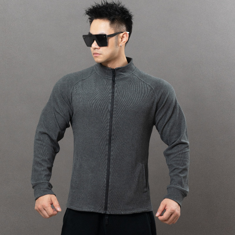 健身运动衣男开衫拉链卫衣弹力跑步德绒长袖T恤美式肌肉训练外套