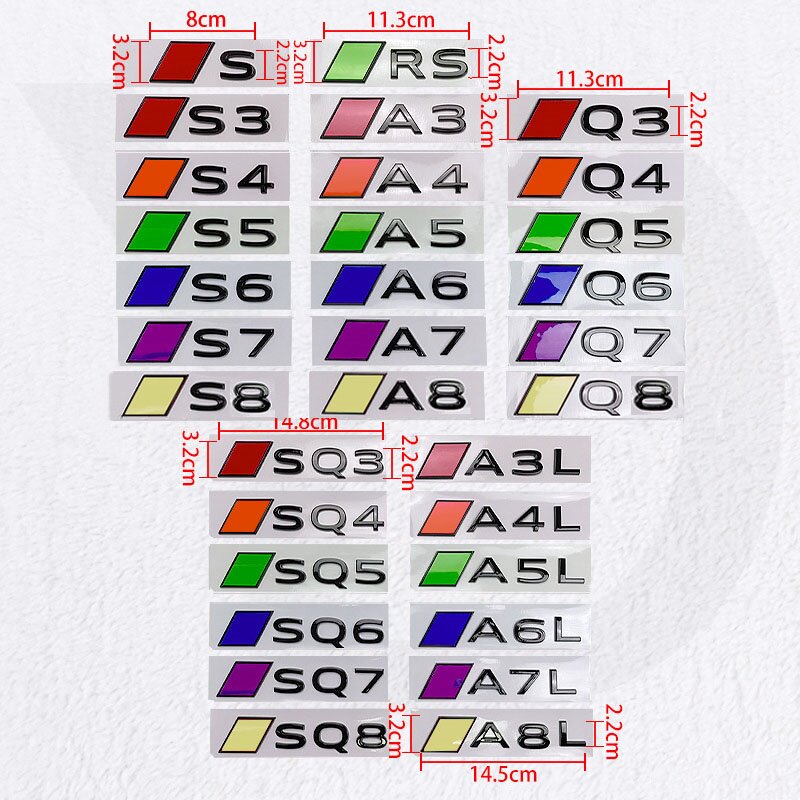 适用于新款奥迪车标改装海外版A3L A4 A5L SQ6L Q7 SQ8后尾标装饰