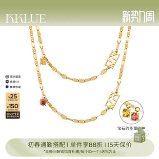 KKLUE闪光18K金14K金宝石水波纹项链黄水晶石榴石礼物