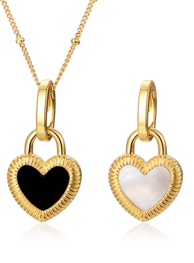 kklue银镀金黑白双面爱心项链