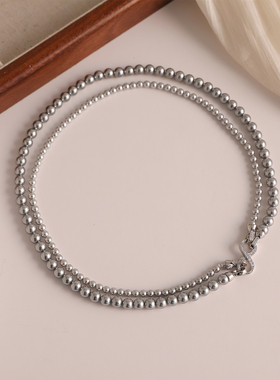 小立交灰色正圆人造珍珠双层项链