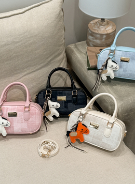 小众设计格子手提保龄球包包女2026新款春夏精致百搭外出斜挎包