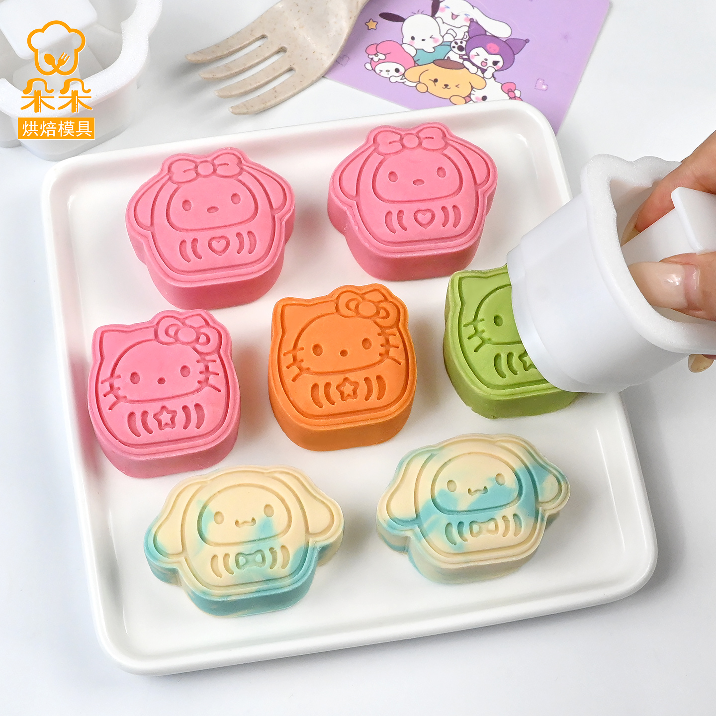 卡通达摩绿豆糕模具kt玉桂狗模具下午茶一口酥模具按压式烘焙工具