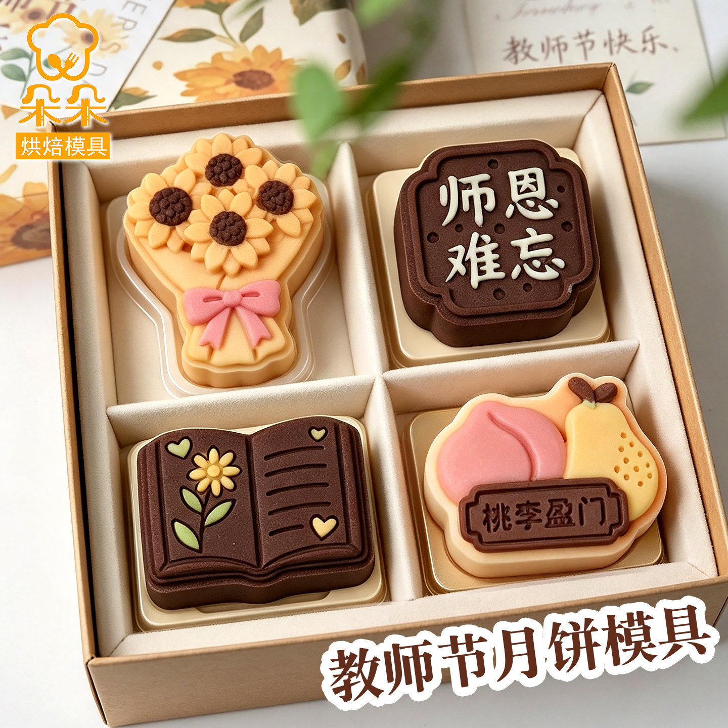 原创教师节月饼模具卡通花束老师礼物广式绿豆糕点凤梨酥按压工具