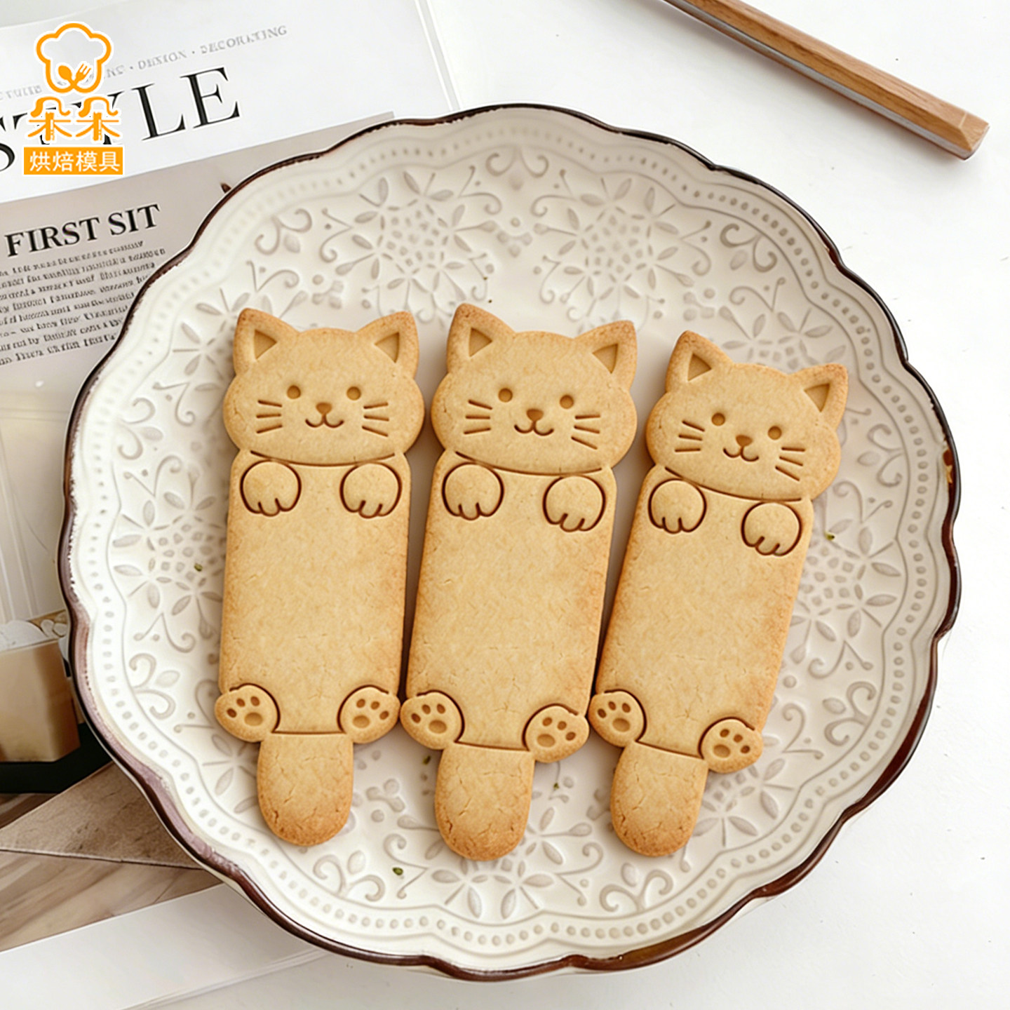 原创卡通猫咪系列饼干模具可爱棍棍曲奇立体印花按压式3D烘焙工具