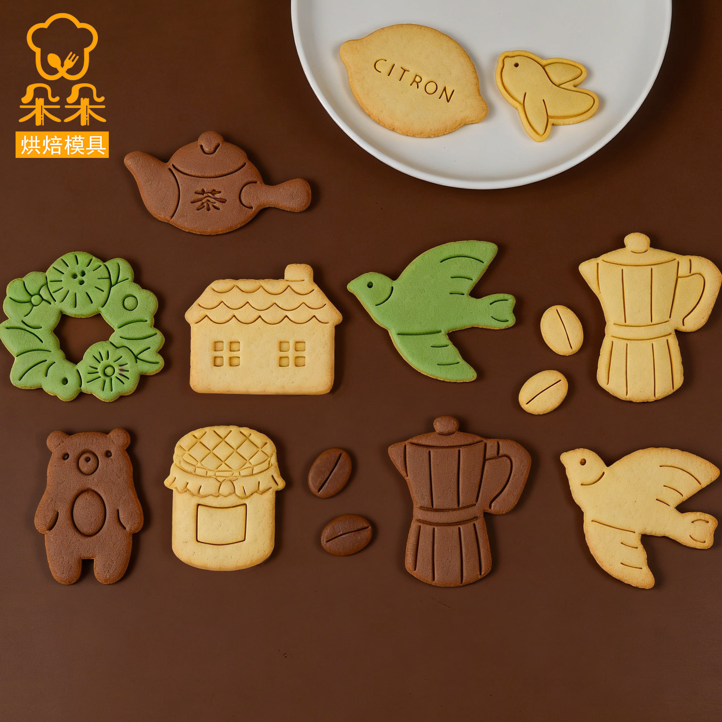 日式复古卡通动物饼干模具春日鸽子燕子飞鸟花环按压式曲奇饼干磨