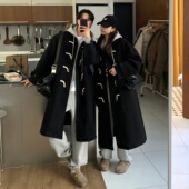 牛角扣大衣男士 情侣毛呢外套女 加厚呢子防寒风衣韩版 中长款 秋冬季
