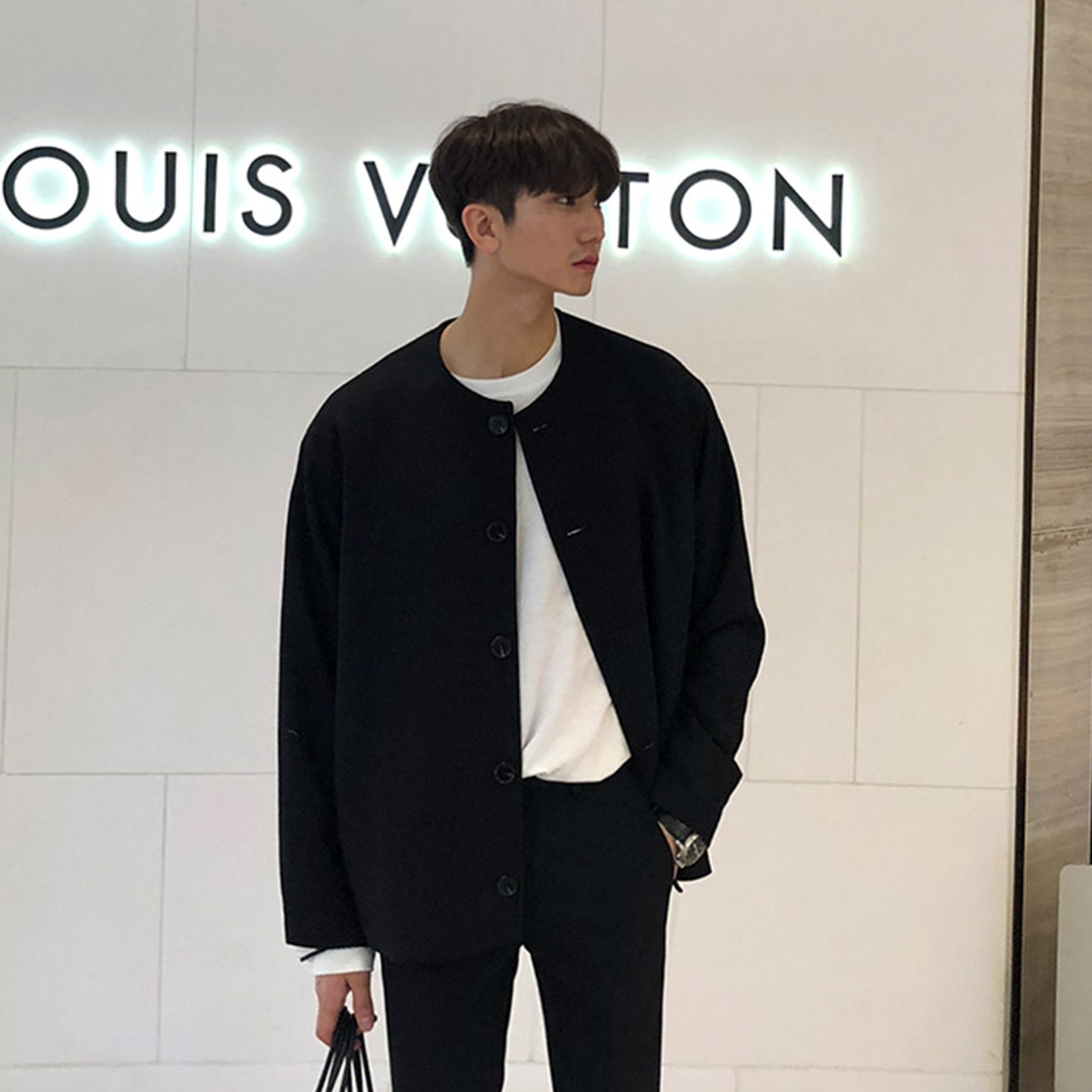 毛呢外套男款韩系宽松休闲2025秋冬季高级感小香风圆领短款大衣潮