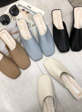 办公室凉拖鞋女外穿春秋奶奶包头复古穆勒鞋平底一脚蹬懒人半拖鞋