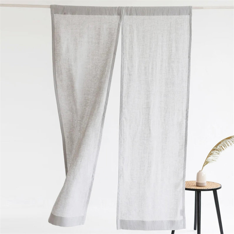 日式纯色亚麻厨房遮挡门帘隔断帘半挂帘柜帘家用免打孔定制不含杆