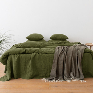 轻奢高级感纯色亚麻四件套床单被套双人床床笠三件套定制枕套被罩