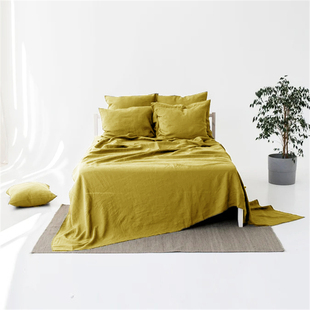 纯色亚麻双人床床单单件家用枕套亲肤加高床笠三件套床上用品定制