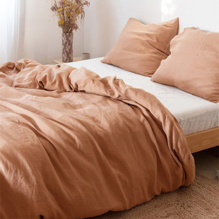 天然纯亚麻日式 简约风纯色被套单件150X200X230民宿床上用品定制