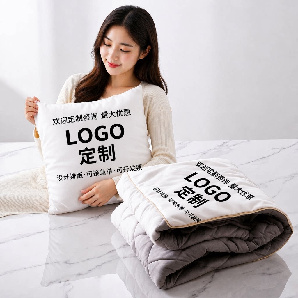 抱枕定制logo汽车沙发折叠被子两用企业礼品靠垫来图订做diy照片