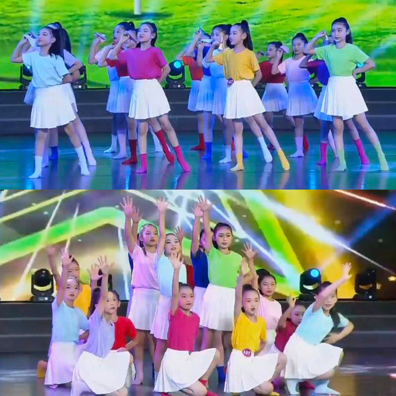 孩子的天空演出服装纯棉糖果色短儿童演出服