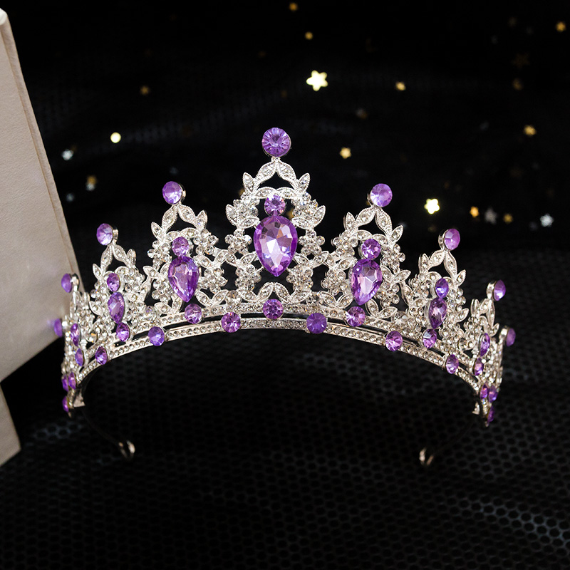 皇冠头饰儿童公主高端生日演出皇冠发夹紫色发箍女童女孩走秀王冠