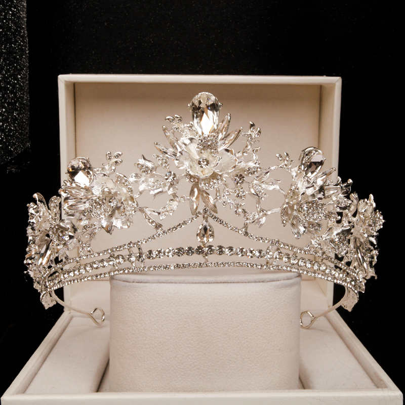 儿童皇冠头饰女童高端银色水晶王冠公主生日礼物头冠女孩发箍发饰