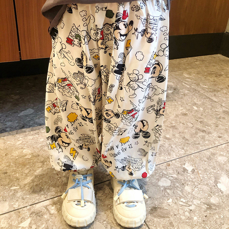 女童裤子棉绸防蚊裤儿童冰丝速干夏季薄款宝宝灯笼裤卡通小男童裤