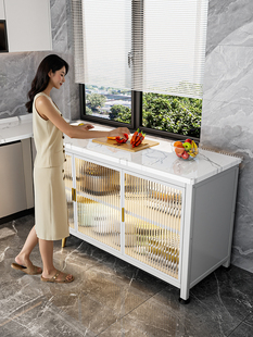 岩板台面厨房置物架落地多层收纳柜多功能微波炉烤箱碗筷餐边柜子