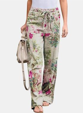 Cotton Linen Casual Comfortable Elastic Waist Women's Pants