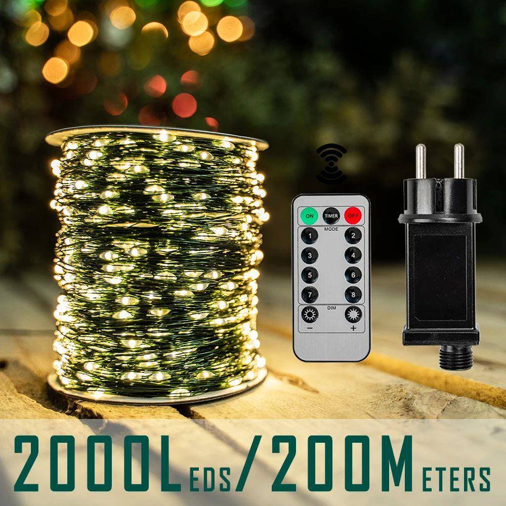 10m-200m LED String Lights Fairy Christmas Garland Outdoor
