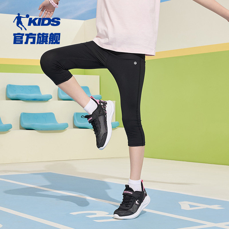 乔丹儿童女童运动打底裤2026夏季新款黑色七分裤紧身裤大童瑜伽裤