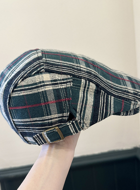 显白绿色格纹鸭舌前进帽女早秋文艺Y2K辣妹休闲显脸小画家贝雷帽