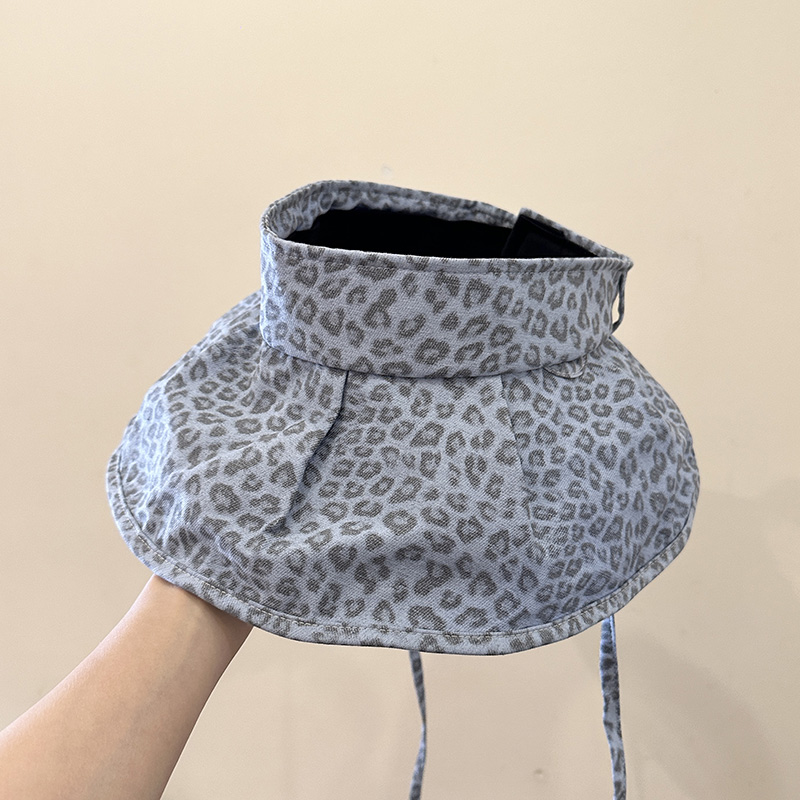 防晒帽女夏天出街大檐遮阳帽时尚豹纹百搭显脸小防紫外线空顶帽潮