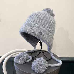 韩国新款可爱毛球护耳针织帽女秋冬加厚保暖显脸小套头毛线帽百搭