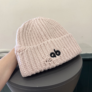 韩国ins简约刺绣字母针织帽女秋冬出街保暖加厚毛线帽潮护耳帽男