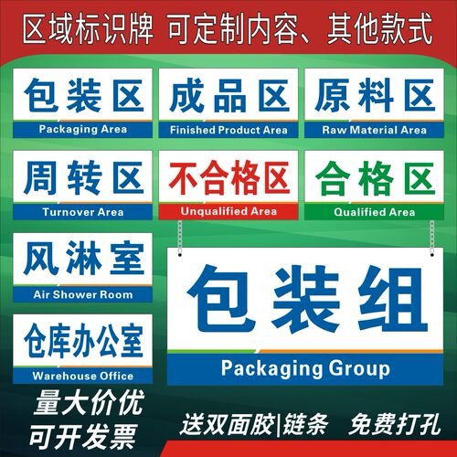 工厂车间区域标识牌科室部门仓库划分标示牌分区标贴生产线悬挂吊牌挂牌定做指示标志磨砂地贴贴纸组拉牌定制-封面