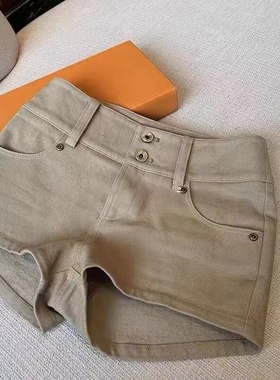 卡其色低腰慵懒美式显瘦辣妹牛仔短裤女2025新款夏季宽松弹力热裤