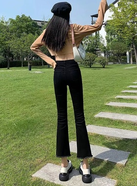 黑色微喇牛仔裤女2024春季新款高腰显瘦小个子九分喇叭爆款裤子潮