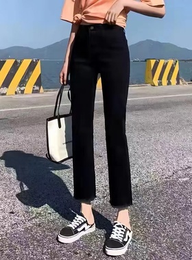 黑色直筒牛仔裤女九分2023秋冬新款窄版高腰显瘦小个子八分烟管裤