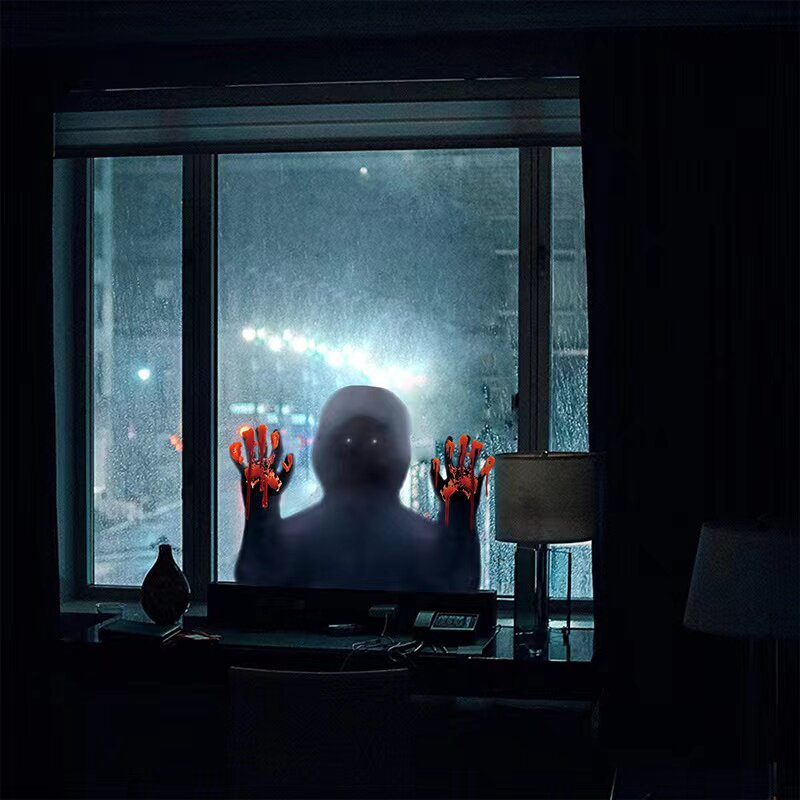 Horror female ghost glass stickers, Halloween haunted house, escape room, blood handprint, window, toilet, Sadako, black shadow wall stickers thumbnail 8